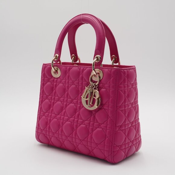 Pre-owned Dior Hot Pink Cannage Lamb Lady Dior 2-Way Handbag - Picture 2 of 7